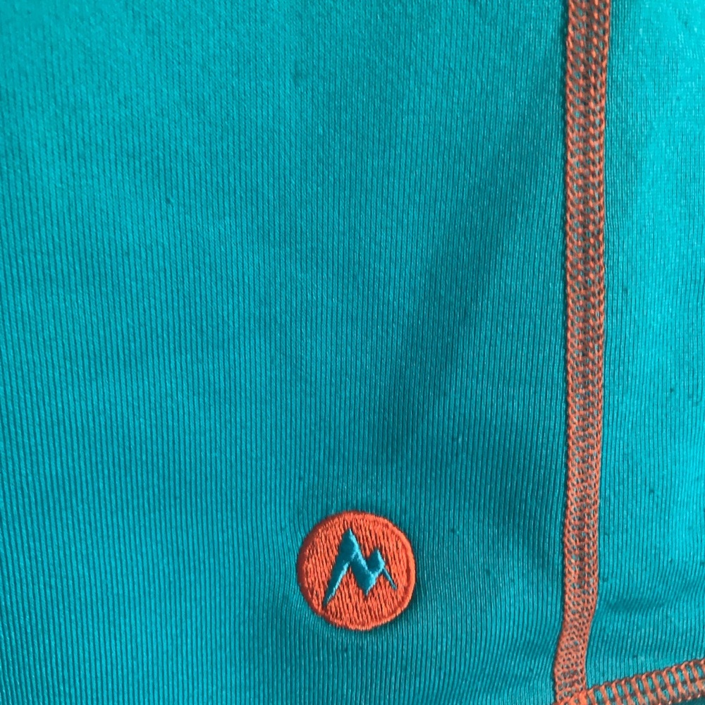 Marmot Teal Fleece with Orange Stitching Size M Vertical Zipped Pocket - Picture 7 of 12